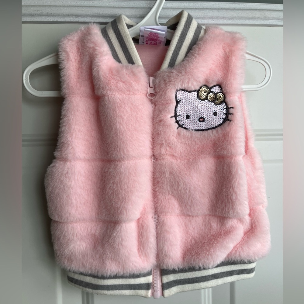 Hello kitty pink fluffy zip vest 3t